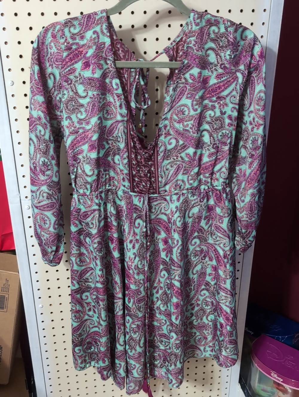 Paisley Tie-Front Long Sleeve Dress in Mint and Purple